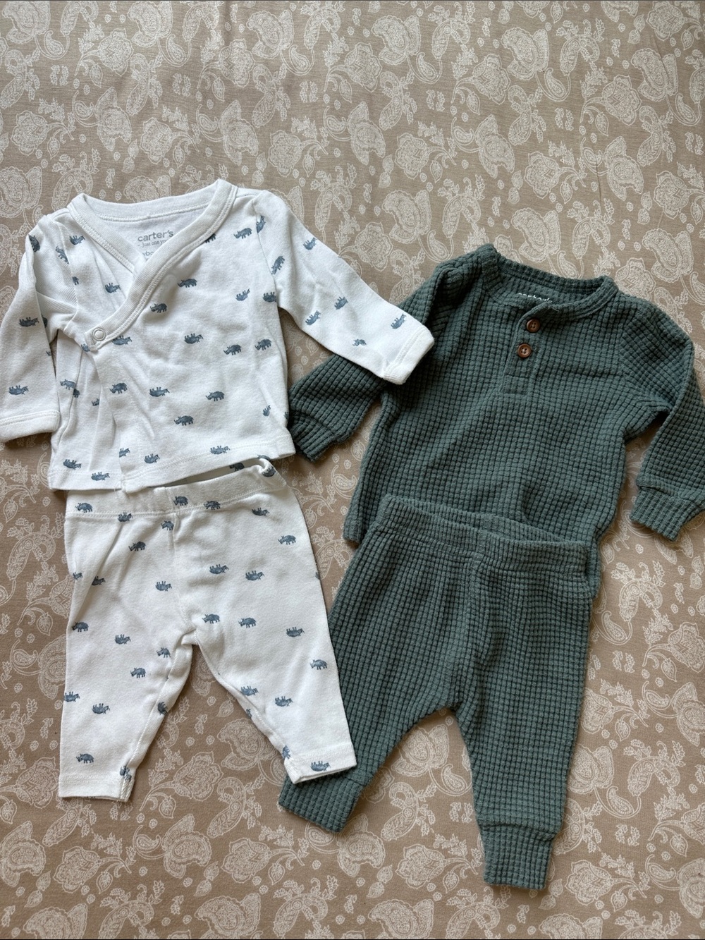 Carter's Print Set & Forest Green Waffle Knit Set